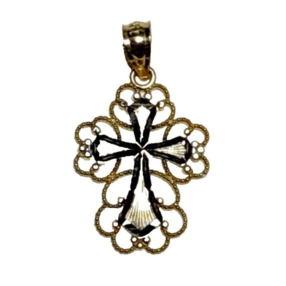 14K‎ Yellow and White Gold Dainty Cross Pendant J-9H